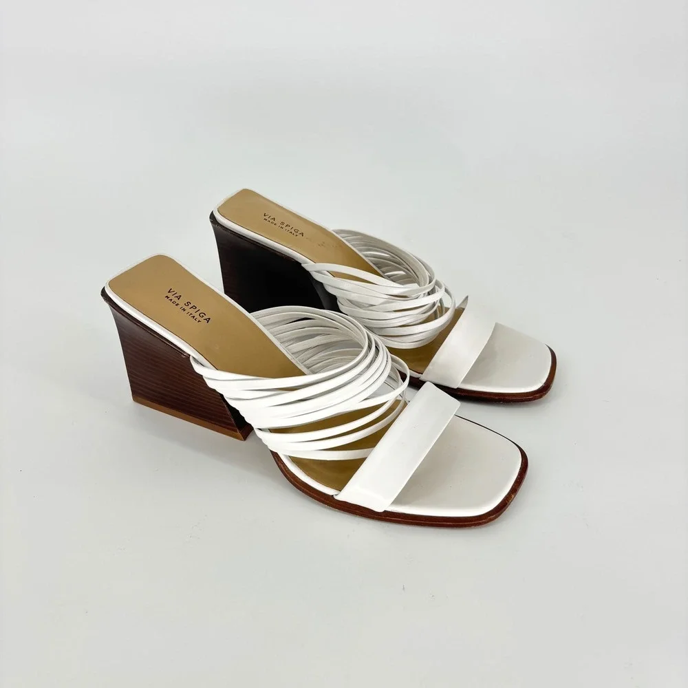Via Spiga Mariam Block Heel Sandal Porcelain White Women Size 9 Strappy Open Toe